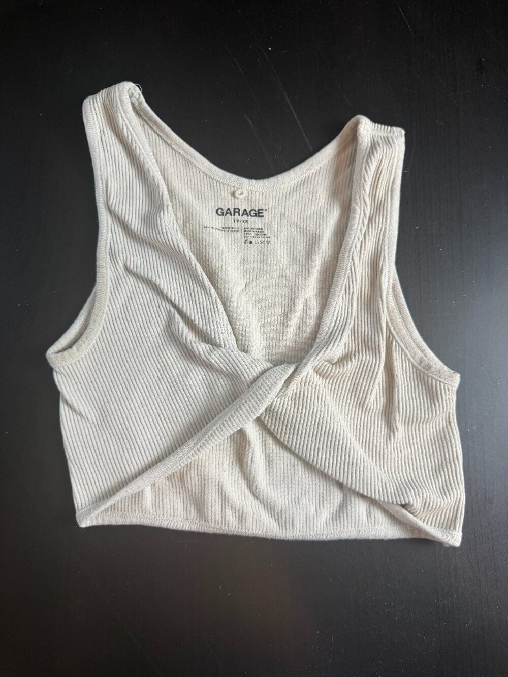 GARAGE Twist Front Ribbed Crop Tank Top Cream Size XS
